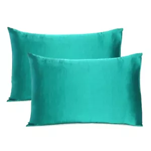 Teal 2 PC Solid Cushion Cover Rectangle Silk Satin Pillowcases for Hair and Skin - Picture 1 of 6