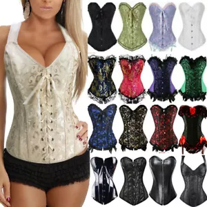 US Women Bustier Boned Corset Burlesque Costume Gothic Basque Lingerie Shapewear - Picture 1 of 42