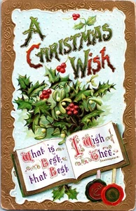 Vintage Weihnachts Postkarte 1911 geprägtes Stechpalmenbeerenbuch - Bild 1 von 2