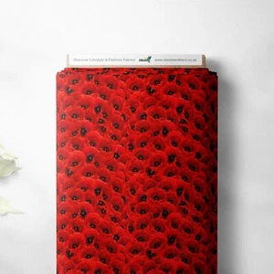 100% Cotton Remembrance Day Poppies Print Children Craft Dress Sew Fabric | FQ - Picture 1 of 4