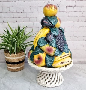 Centrotavola in ceramica stile maiolica vintage cesto albero, ornamento, retrò - Foto 1 di 22