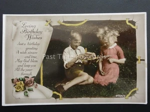 CHILDREN PLAYING WITH A MODEL AEROPLANE Birthday Greeting Old RP Postcard - Picture 1 of 2