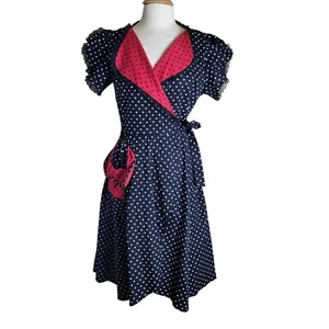 Vestido envolvente Hearts & Roses H&R talla 10 negro blanco lunares retro Rockabilly - Imagen 1 de 5