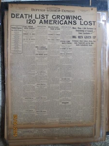 Schiffsgeschichte Zeitung 1915 LUSITANIA TODESLISTE WÄCHST 120 AMERIKANER VERLOREN - Bild 1 von 1