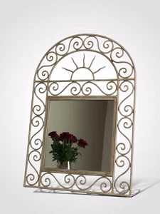 Wall Mirror Painted Wrought Iron Mirror Sunburst Arched - Picture 1 of 10