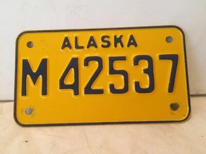 Vintage Yellow ALASKA M 42537 Motorcycle License Plate - Picture 1 of 7