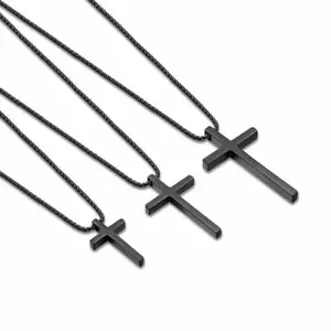 Silver Stainless Steel Cross Pendant Necklace for Men Women Box Chain 16"-24" - Picture 1 of 13