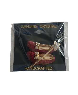 Zapatillas Mago de Oz Rubí Rojo Tono Dorado Broche Prendedor Hecho a Mano Cristal Genuino Foto 1 de 4