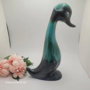 Vintage Blue Mountain Pottery Duck Figurine Blue Green Drip Glaze Mid Century - Picture 1 of 13