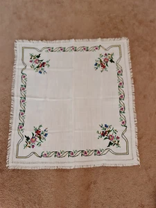 Tablecloth square doily cross stitch floral white Vintage - Picture 1 of 20