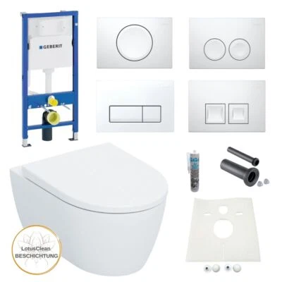 HGMBAD Geberit Vorwandelement iCon WC spülrandlos Drückerplatte weiß WC-Sitz