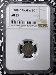 1882-H Canada 5 Cents NGC AU53 Lot#G8054 Silver! - Picture 1 of 3