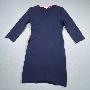 Boden Bronte Ottoman Dress V-Neck Size 2 R Navy Blue V Neck Pockets - Picture 1 of 15