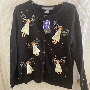 Carroll Reed Embroidered Cardigan Christmas Sweater Angels , Size Medium - Picture 1 of 7
