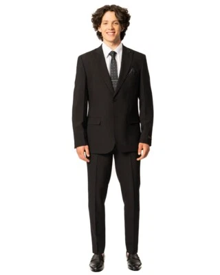 Terno masculino slim fit 2 botões pico lapela preto liso semi elástico 9936 AZAR MAN - Imagem 1 de 4
