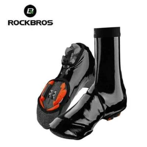 ROCKBROS Waterproof Bright Fleece Shoe Covers Windproof Warm Bicycle Overshoes - Picture 1 of 8