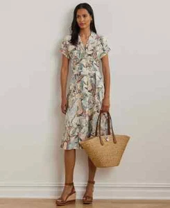 Vestido camisero de campamento de crepé con cinturón estampado Lauren Ralph Lauren para mujer 18 nuevo con etiquetas - Imagen 1 de 3