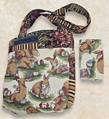 Tapiz Conejo Conejito Pascua Floral Hecho a Mano Lentejuelas Cartera Bolso Granja Foto 1 de 4