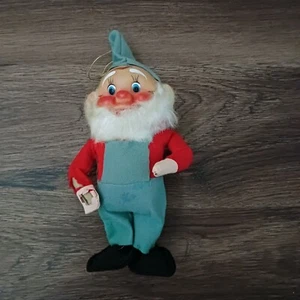 Vintage Bearded Felt Papa Elf Gnome Rubber Face Posable Arms With Hanger 8" - Picture 1 of 5