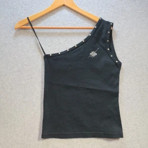 Harley-Davidson Black Studded One Shoulder Tank Top Women’s Size Med Edgy Bike - Picture 1 of 9