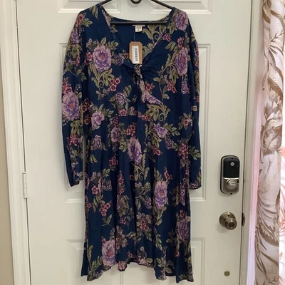 Romantic Gypsy Women's Plus Size 3X Navy Floral Print Maxi Dress NWT - Image 1 of 4