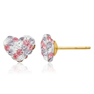14K Solid Yellow Gold Multi-color Crystals 8mm Heart Stud Earrings - Image 1 of 4