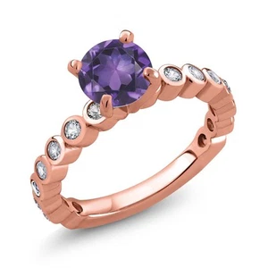 1.94 Ct Purple Amethyst White Created Sapphire 18K Rose Gold Plated Silver Ring - Picture 1 of 2