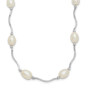 Collar de plata de ley de 6-7 mm perlas cultivadas de arroz blanco 16 estaciones 18" 2,26 gm - Imagen 1 de 6