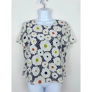 Anthropologie Harlyn Embroidered Floral Lace Top Size M White Blue Short Sleeve - Picture 1 of 7