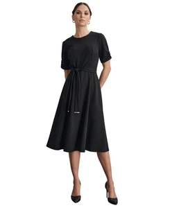 Dkny Women's Round-Neck Scuba Crepe Fit & Flare Dress - Black - 4 - Picture 1 of 4