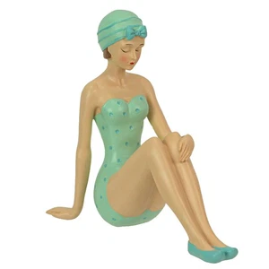 Vintage Bathing Beauty Beach Girl Teal and Blue Polka Dot Swimsuit Statue - Picture 1 of 5