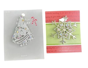 Nuevo Lote De 2 Broches Navidad Estrás Árbol Y Copo De Nieve  - Imagen 1 de 7
