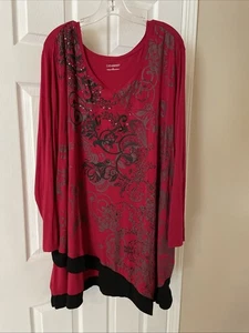 Catherines Sz 3XL Beautiful red black bling Stretch Blouse Dress Gorgeous - Picture 1 of 3