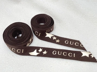 Authentic Gucci Ribbon Brown/Gold ITALY 9/16" Wide Ribbon Gift Wrap 57" & 84" L - Image 1 of 4