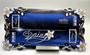 1 New Chrome Daisy Flower License Plate Frame Car Truck Metal / Steel Tag Holder - Picture 1 of 2