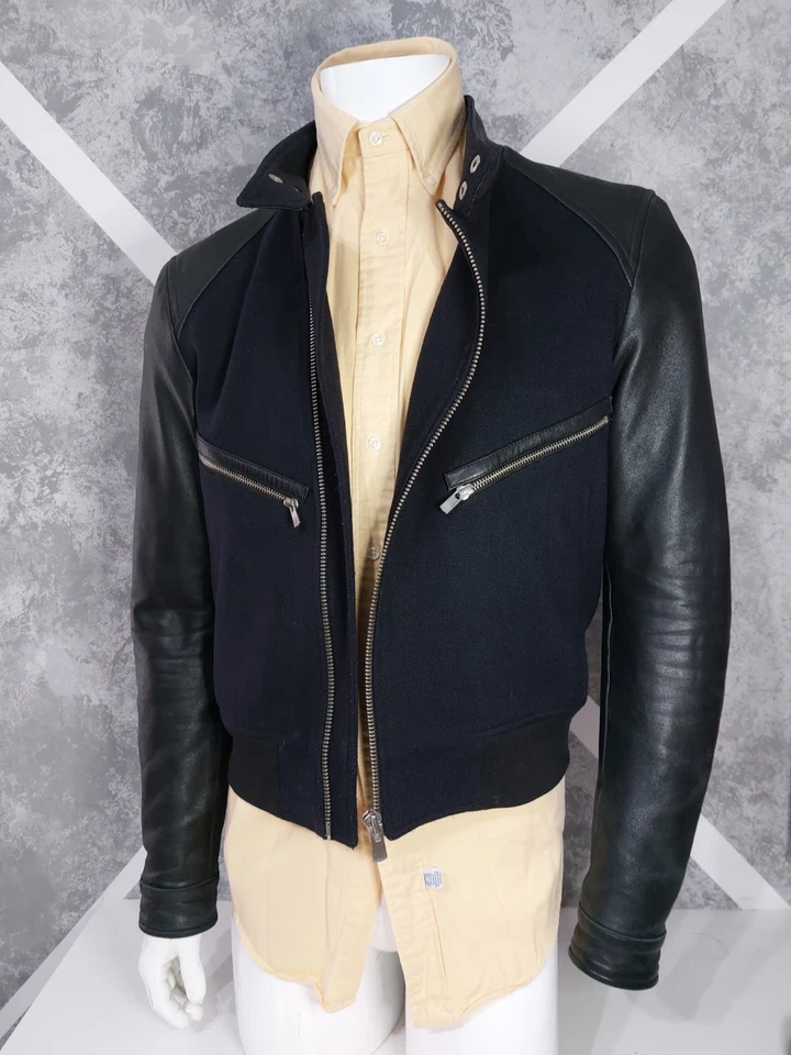 The Kooples Men's Leather Wool Jacket Navy Size M - Image 1 of 4