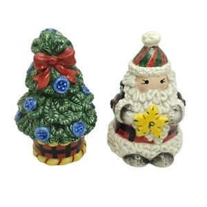 Vintage 90s Fitz and Floyd Christmas Salt and Pepper Shakers Santa Tree Decor - Picture 1 of 9