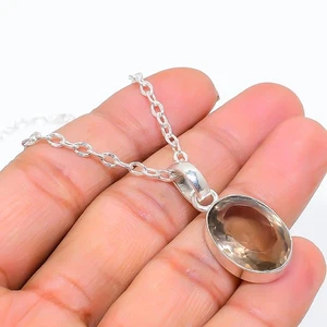 Smoky Topaz Gemstone Handmade 925 Sterling Silver Jewelry Necklace 20" J298 - Picture 1 of 2
