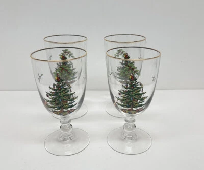 Spode Christmas Tree Pedestal Goblets with Gold Rims, Set of 4 - Image 1 of 4