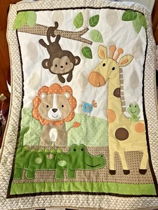 Carter's Child of Mine Jungle Animal Crib Comforter Lion Monkey Giraffe Green - Picture 1 of 5