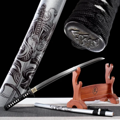 Espada Katana Japonesa Acero T10 Templado Arcilla FullTang Dragón Wakizashi 30" #1117 Foto 1 de 4