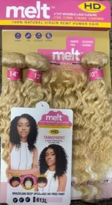 Janet Melt 100% Natural Virgin Human Hair - BRAZILIAN DEEP 3PCS + 4x5 HD CLOSURE - Image 1 of 3