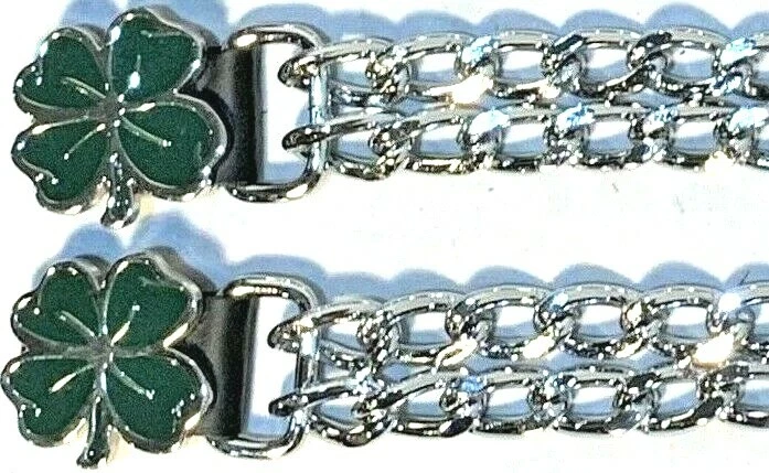 2 FOUR LEAF CLOVER IRISH DIAMOND CUT CHROME CHAIN MOTORCYCLE VEST EXTENDERS USA  - Image 1 of 2