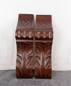 10.4 " Two Antique French Carved Oak Wood Corbel - Pillars- Brackets Salvage - Picture 1 of 10