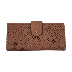Damen Braun Geldbörse Perforiert Kunstleder Scheckbuch Kartenetui Nietenverschluss - Bild 1 von 8