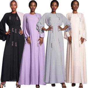 Abaya Kaftán Musulmán Dubai Mujeres Abierto Vestido Largo Cárdigan Islámico Kimono Caftán - Imagen 1 de 29