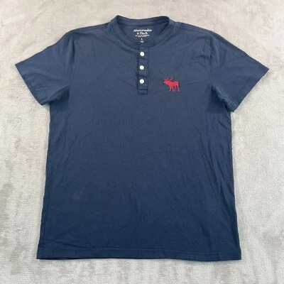 Camiseta Abercrombie & Fitch Henley Hombre Grande Azul Marino Manga Corta Alce Rojo Foto 1 de 4