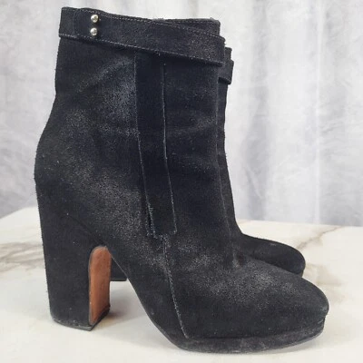 Botas al Tobillo Rachel Comey Gruesas Tacón Alto Gamuza Western Talla 9 Negras Foto 1 de 4