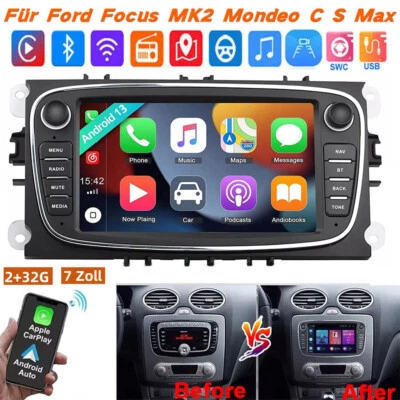 7 Zoll Autoradio Android 13 GPS Navi RDS Für Ford Focus MK2 Mondeo C S Max 2+32G - Bild 1 von 4