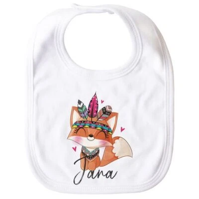 SPECIALME personalisiertes Baby Lätzchen Name personalisiert Boho Fuchs Tier-Motive